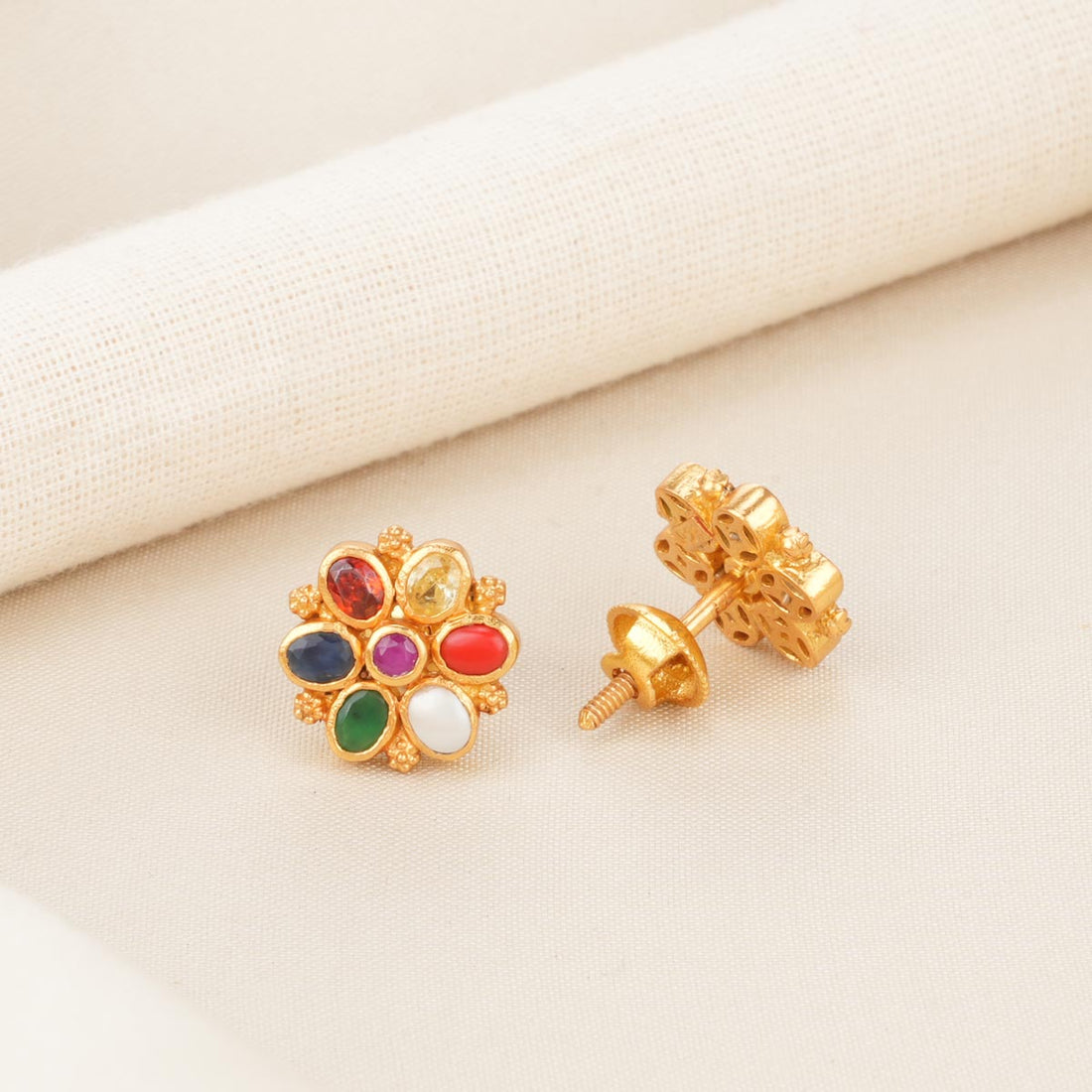 Aconite Navarathna Stone Studs